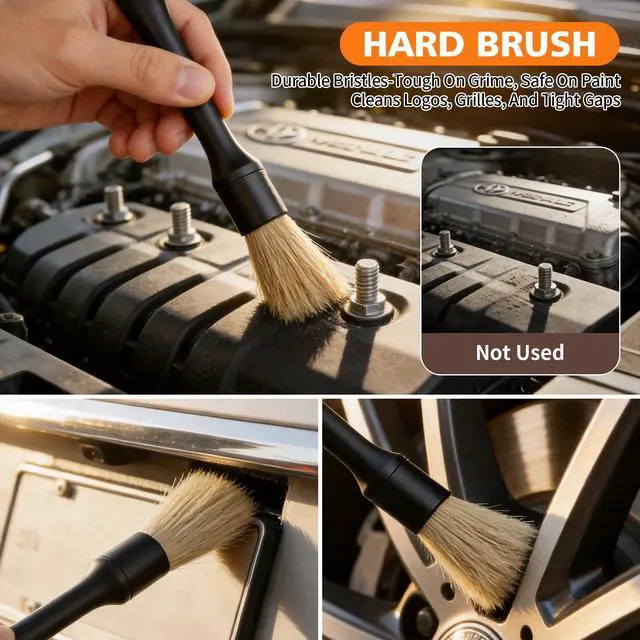 Alt view image 7 of 7 - Car Detailing Brush Kit Interior & Exterior Cleaner, Ultra Soft Boars Hair Car Interior Detailing Brushes, 6 Different Detailing Brushes for Auto Detailing, Dashboard, Vents, Wheels and Tires