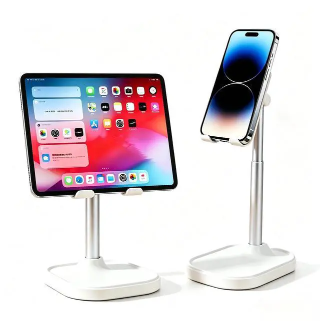 Main image of Cell Phone Stand for Desk,Adjustable Height Phone Stand for Desk,Aluminum Alloy Support Rod,Compatible with iPhone 17 16 15 14 13 Pro Max,4-10" Cellphone and Tablets (White)