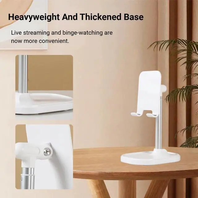 Alt view image 3 of 7 - Cell Phone Stand for Desk,Adjustable Height Phone Stand for Desk,Aluminum Alloy Support Rod,Compatible with iPhone 17 16 15 14 13 Pro Max,4-10" Cellphone and Tablets (White)