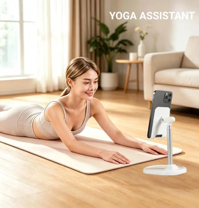 Alt view image 5 of 7 - Cell Phone Stand for Desk,Adjustable Height Phone Stand for Desk,Aluminum Alloy Support Rod,Compatible with iPhone 17 16 15 14 13 Pro Max,4-10" Cellphone and Tablets (White)