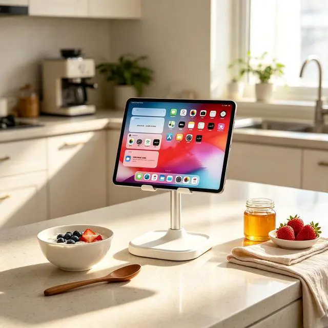 Alt view image 7 of 7 - Cell Phone Stand for Desk,Adjustable Height Phone Stand for Desk,Aluminum Alloy Support Rod,Compatible with iPhone 17 16 15 14 13 Pro Max,4-10" Cellphone and Tablets (White)