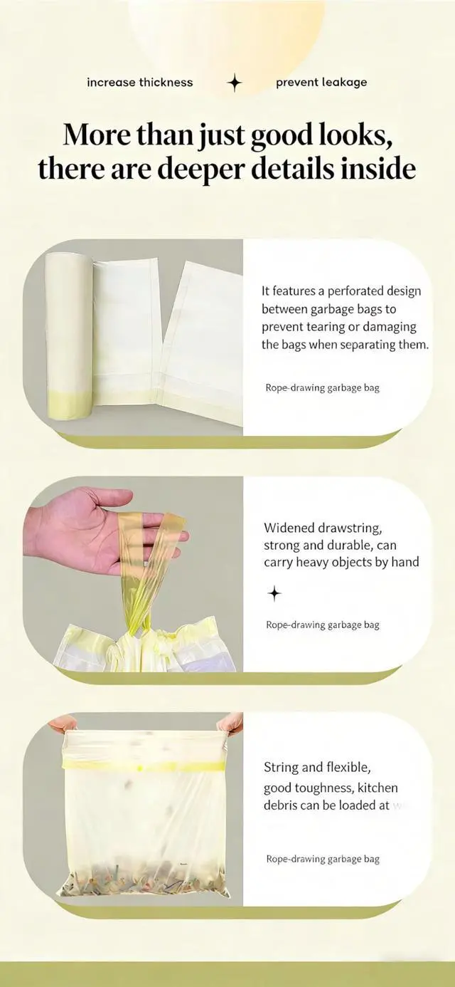 Alt view image 6 of 7 - 4 Gallon Trash Bags, 54 Count, Heavy Duty Puncture Resistant Garbage Bags, Multipurpose for Bathroom Bedroom Office Dorm RV(Ivory)