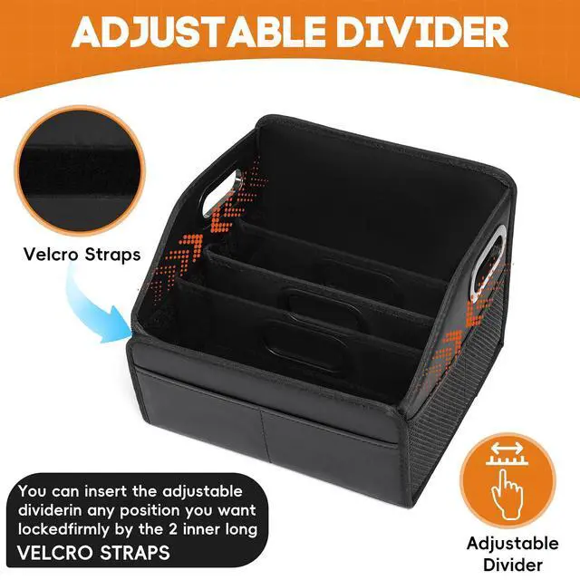 Alt view image 2 of 7 - Car Storage Organizer Reinforced Dividable Leather Car Caddy Basket for Front Seat Floor Back Sturdy Frosted Handle 8 Compartments Adjustable Strap Buckles Slip-Resistant (Normal)