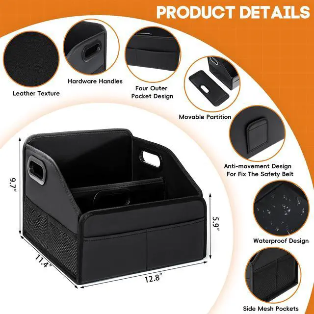 Alt view image 3 of 7 - Car Storage Organizer Reinforced Dividable Leather Car Caddy Basket for Front Seat Floor Back Sturdy Frosted Handle 8 Compartments Adjustable Strap Buckles Slip-Resistant (Normal)