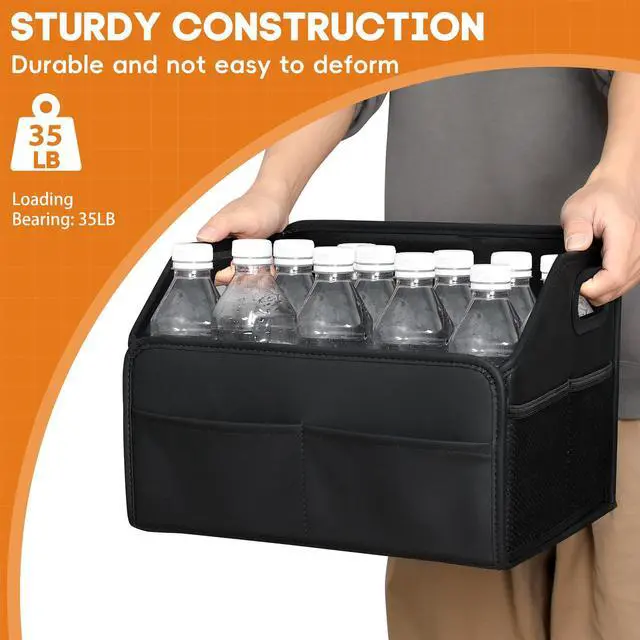 Alt view image 6 of 7 - Car Storage Organizer Reinforced Dividable Leather Car Caddy Basket for Front Seat Floor Back Sturdy Frosted Handle 8 Compartments Adjustable Strap Buckles Slip-Resistant (Normal)