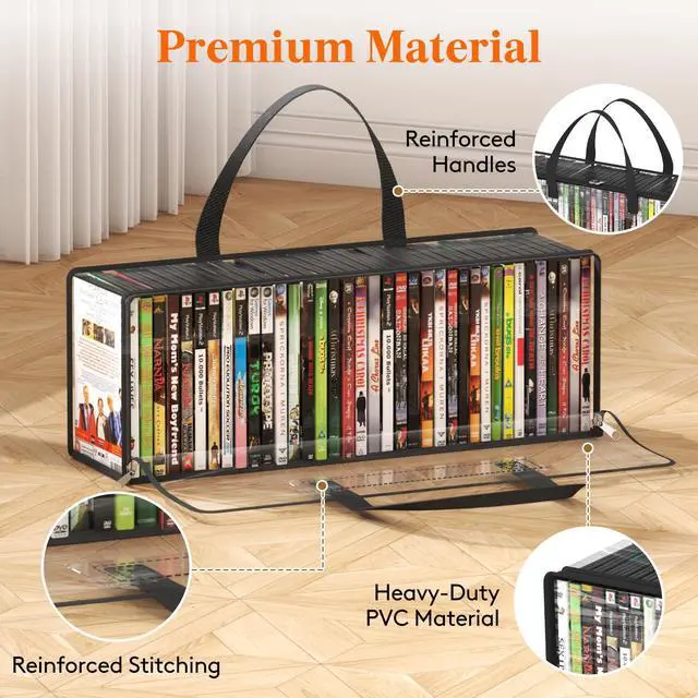 Alt view image 3 of 7 - DVD Storage Bags, Clear PVC DVD Case Holder with Handles, Front Window Zipper Design, Stackable Media Organizer for Blu Ray Disc, Movie Cases, VHS Box, Hold 210 Pcs DVDs (35 Each), 6 Pack