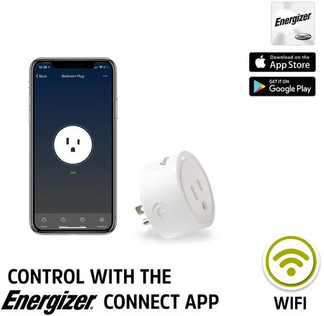 Alt view image 5 of 7 - Energizer Connect Smart WiFi Plug 2 Pack, Mobile Connect App Enabled, Voice Controlled, Alexa, Echo, Siri, Hey Google Enabled, No Hub Required, Mini Outlet 15-Watt, 2.4GHz, ETL & FCC Certified