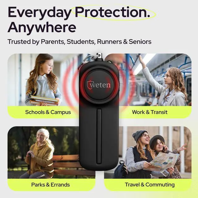 Alt view image 6 of 7 - Personal Safety Alarm Keychain - 2 Pack 130dB Siren, LED Light, Panic Pin Compact Self-Defense Device and Emergency Whistle Alternative for Women, College, Travel, and Night Walk Protection