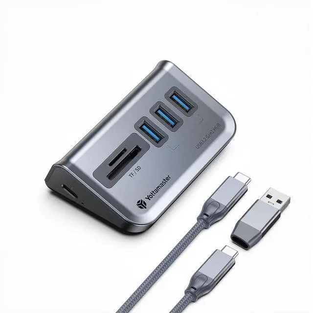 Main image of USB Hub with SD Card Reader, Triangle Desktop USB3.0 Hub with 3 USB A 3.0 Ports, TF & SD Card Reader with 1.64ft Cable for PC, Laptop (Not Support Charging)