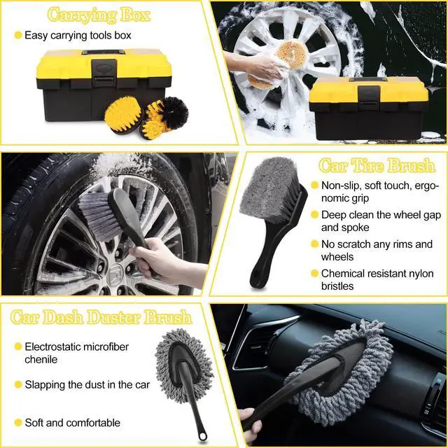Alt view image 2 of 6 - 27Pcs Car Detailing Kit, Car Detailing Brush Set, Auto Detailing Drill Brush Set, Car Detailing Brushes, Car Wash Kit, Car Accessories, Car Cleaning Tools Kit for Interior, Exterior, Wheels