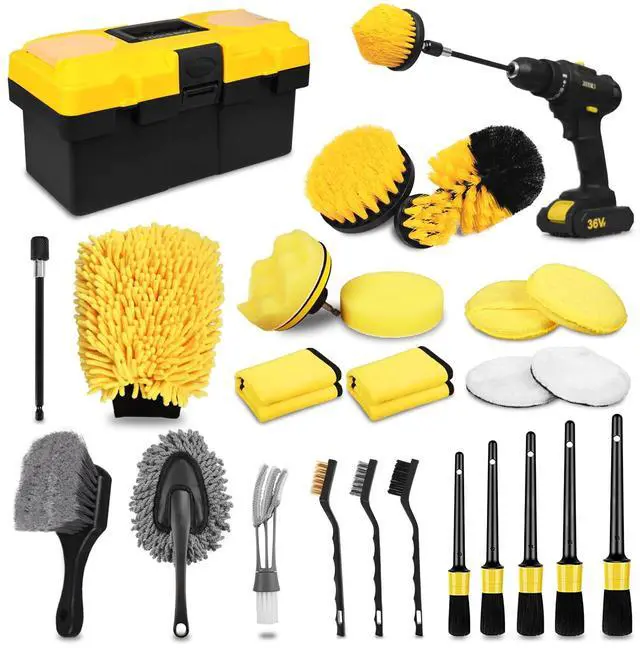 Main image of 27Pcs Car Detailing Kit, Car Detailing Brush Set, Auto Detailing Drill Brush Set, Car Detailing Brushes, Car Wash Kit, Car Accessories, Car Cleaning Tools Kit for Interior, Exterior, Wheels