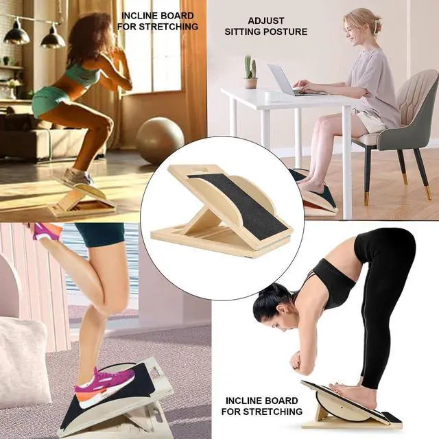 Alt view image 6 of 6 - 3-in-1 Portable Wooden Slant Board for Calf Stretching - Calf Stretcher & Incline Board Convertible to Balance Board + Resistance Band - 5 Angles, Anti-Slip