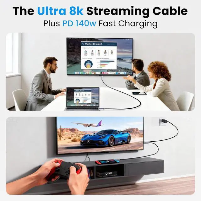 Alt view image 3 of 7 - 8K USB C to HDMI 2.1 Cable, 4K@240Hz with 140W Charging