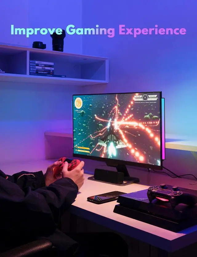 Alt view image 2 of 6 - 2PC RGB Under Monitor Light, Gaming Light with 353 Color Modes, LED Desk Light with Remote Control for Room/Monitor/PC Gaming Setup