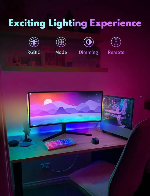 Alt view image 5 of 6 - 2PC RGB Under Monitor Light, Gaming Light with 353 Color Modes, LED Desk Light with Remote Control for Room/Monitor/PC Gaming Setup