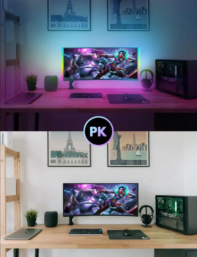 Alt view image 6 of 6 - 2PC RGB Under Monitor Light, Gaming Light with 353 Color Modes, LED Desk Light with Remote Control for Room/Monitor/PC Gaming Setup