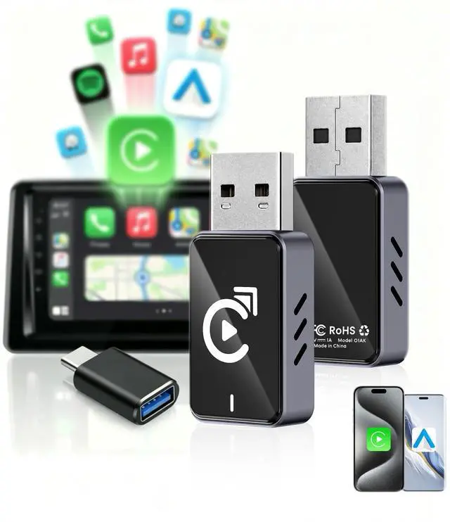 Main image of 2026 Wireless CarPlay Adapter for iPhone, Bluetooth Car Play Wireless Adapter USB C for Apple & Android Auto - 5s Auto Connect Zero Latency, 2-in-1 Ultra Compact Carplay Adapter (Black)
