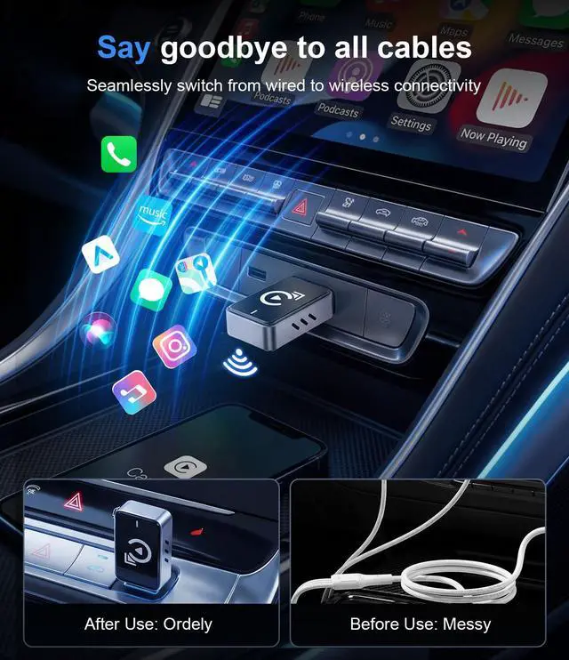 Alt view image 5 of 7 - 2026 Wireless CarPlay Adapter for iPhone, Bluetooth Car Play Wireless Adapter USB C for Apple & Android Auto - 5s Auto Connect Zero Latency, 2-in-1 Ultra Compact Carplay Adapter (Black)