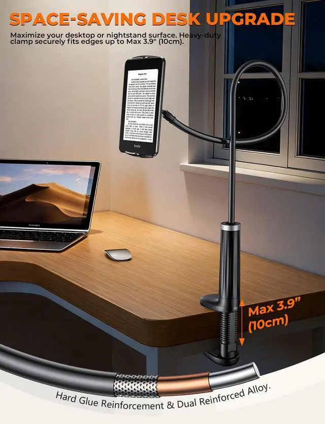 Alt view image 3 of 7 - 42" Long Arm Tablet Holder for Bed with 360° Rotating Base: Flexible Gooseneck Stand Compatible with iPad Pro Air Mini | Kindle | Switch & Other 413" Devices