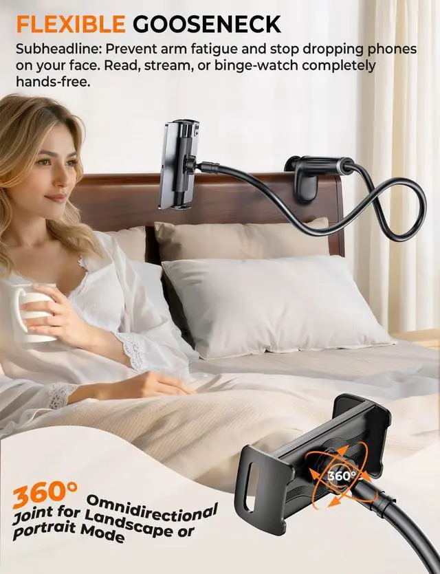 Alt view image 6 of 7 - 42" Long Arm Tablet Holder for Bed with 360° Rotating Base: Flexible Gooseneck Stand Compatible with iPad Pro Air Mini | Kindle | Switch & Other 413" Devices