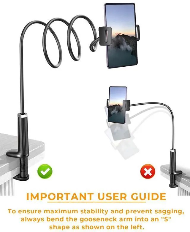 Alt view image 7 of 7 - 42" Long Arm Tablet Holder for Bed with 360° Rotating Base: Flexible Gooseneck Stand Compatible with iPad Pro Air Mini | Kindle | Switch & Other 413" Devices