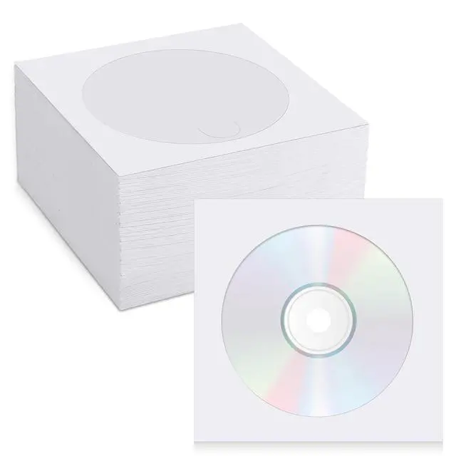 Main image of 500 PCS Paper CD Sleeves DVD Paper Sleeves Envelope Holder with Clear Window and Flap, 80g Thick White CD Sleeve Storage Cases Holder DVD Cases Media Storage