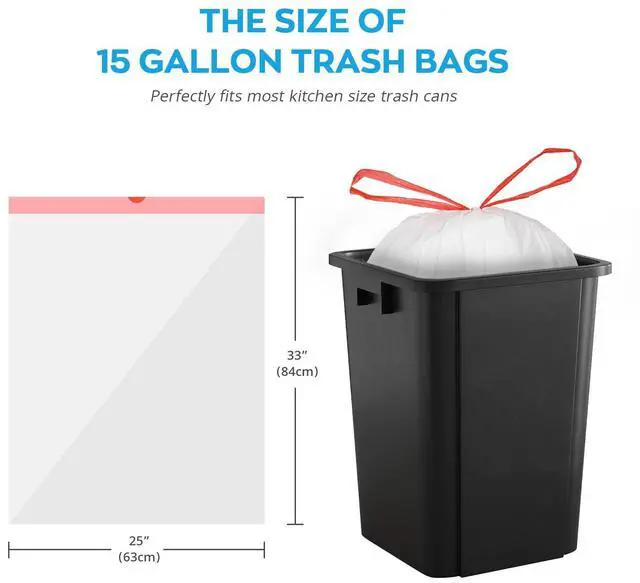 Alt view image 3 of 7 - Ultra Thick 15 Gallon Drawstring Trash Bags, 108 Count, White