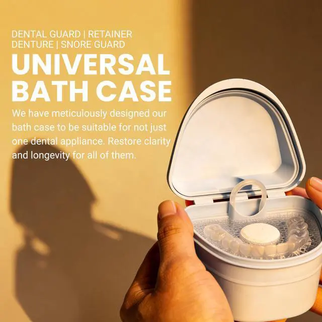 Alt view image 5 of 7 - Retainer Cleaner and Soak Container, No-Mess Cleaning Tablets with Universal Denture Bath Case and Strainer, Multipurpose, for Mouth Guard Stains, Odor, and Plaque (92 Tablets + 1 Bath) by M3