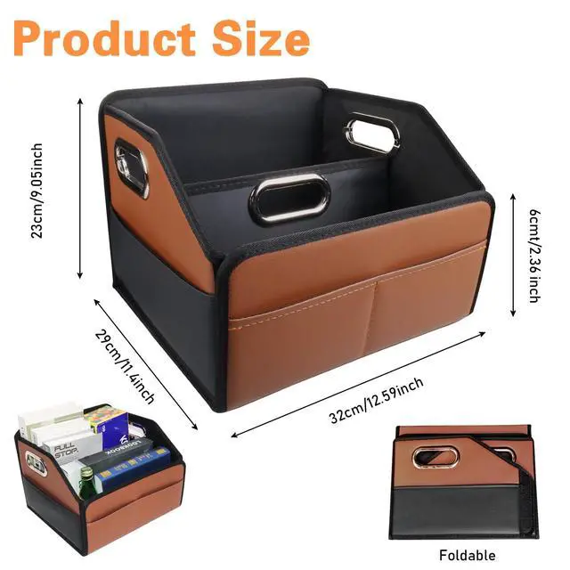 Alt view image 3 of 6 - Car Organizer - 2025 Upgraded Leather Car Storage Organizer for Front Back Seat or Floor with 3 Metal Handles 6 Apartments, Multipurpose Car Organizers and Storage Brown.