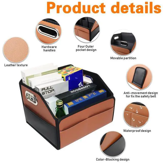 Alt view image 2 of 6 - Car Organizer - 2025 Upgraded Leather Car Storage Organizer for Front Back Seat or Floor with 3 Metal Handles 6 Apartments, Multipurpose Car Organizers and Storage Brown.