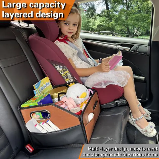 Alt view image 6 of 6 - Car Organizer - 2025 Upgraded Leather Car Storage Organizer for Front Back Seat or Floor with 3 Metal Handles 6 Apartments, Multipurpose Car Organizers and Storage Brown.