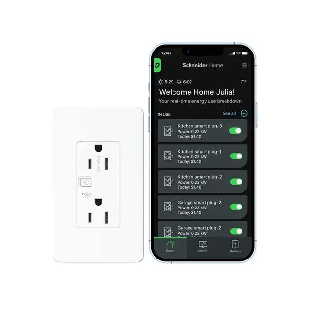 Alt view image 2 of 7 - Electric X Series 15A 125V Wi-Fi Energy Monitoring Socket Outlet, Tamper Resistant, Matter Certified, Compatible with Alexa, Google Home, Apple Home, Matte White