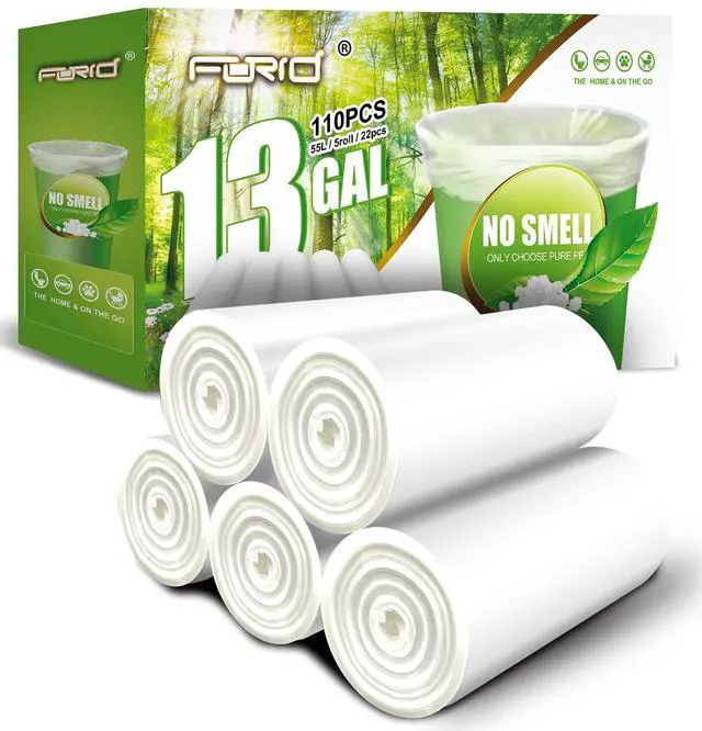 Main image of 13 Gallon Trash Bags - Clear Plastic Garbage Bags Medium Tall Trash Can Liners for Kitchen Office Home Waste Bins Unscented One Box with 5 Roll 110 Count 55 Liter - Thick & Durable Trash Bag