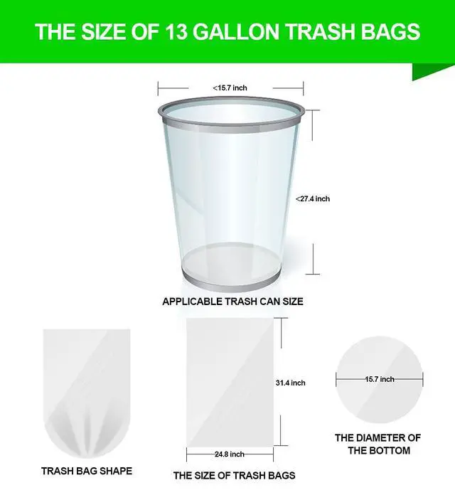 Alt view image 6 of 6 - 13 Gallon Trash Bags - Clear Plastic Garbage Bags Medium Tall Trash Can Liners for Kitchen Office Home Waste Bins Unscented One Box with 5 Roll 110 Count 55 Liter - Thick & Durable Trash Bag