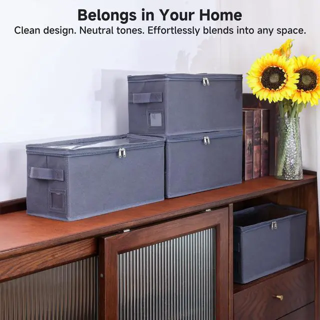 Alt view image 2 of 5 - Stackable CD Holder & Storage Case - CD Storage Box Organizer with Lid & Handle - Dustproof CD/DVD Container with Clear PVC Top - 4Pack (Gray)