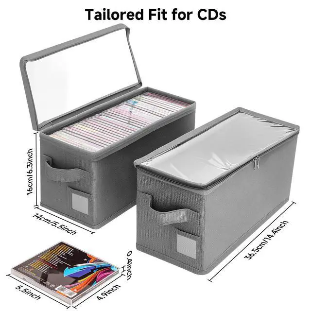 Alt view image 3 of 5 - Stackable CD Holder & Storage Case - CD Storage Box Organizer with Lid & Handle - Dustproof CD/DVD Container with Clear PVC Top - 4Pack (Gray)