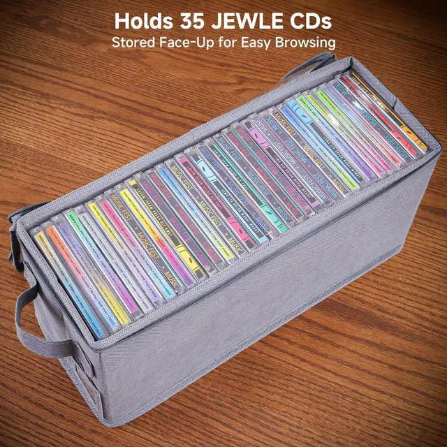 Alt view image 4 of 5 - Stackable CD Holder & Storage Case - CD Storage Box Organizer with Lid & Handle - Dustproof CD/DVD Container with Clear PVC Top - 4Pack (Gray)
