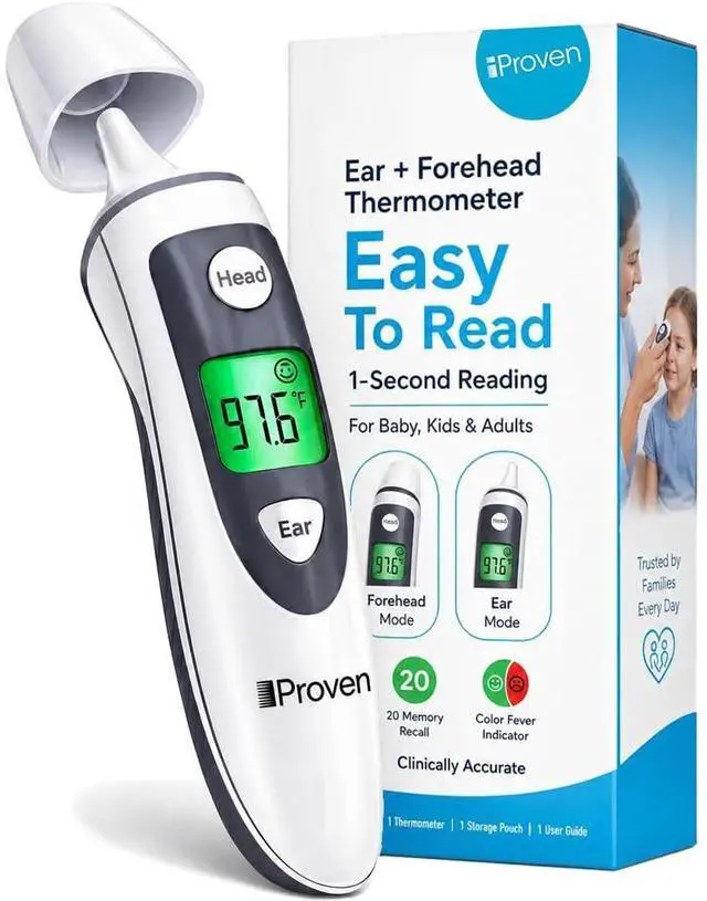 Main image of Ear and Forehead Thermometer for Adults Kids and Baby - 2-in-1 Ear and Forehead, 1-Second Readings, Fever Alert Color Indicator, 20 Memory Recall - Family Digital Thermometer for Home Use
