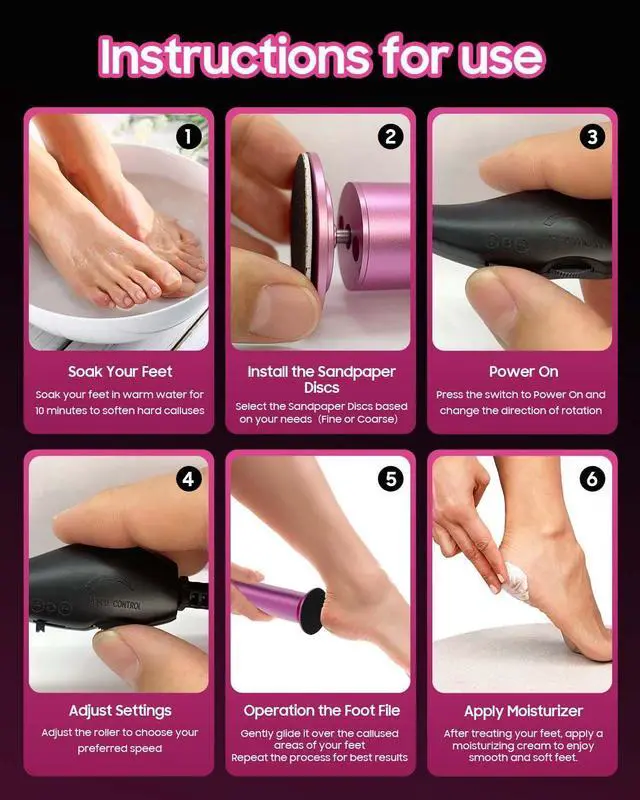 Alt view image 6 of 7 - FSA&HSA Electric Foot File - High Torque,Callus Remover for Feet,Adjustable Speed Foot File with 60 Pcs Sandpaper Discs,Professional Pedicure Tool for Dead Skin and Calluses
