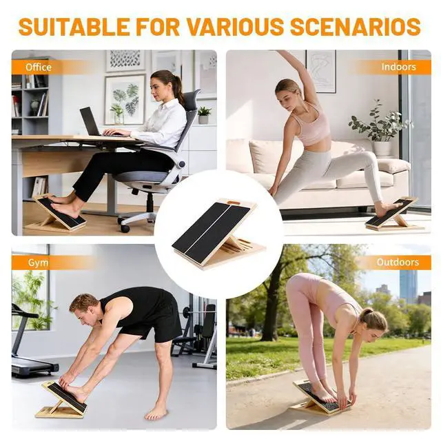Alt view image 4 of 7 - Adjustable 16.5"×12" Wooden Slant Board 5-Angle Foldable Calf Stretcher & Squat Wedge for Home-Gym, Portable Incline Board for Physical Therapy Rehab Pilates, Ankle Knee Heel Feet Leg, 350 lb Rated