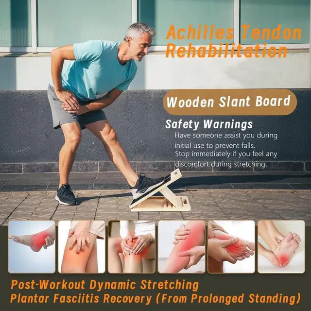 Alt view image 2 of 7 - Adjustable 16.5"×12" Wooden Slant Board 5-Angle Foldable Calf Stretcher & Squat Wedge for Home-Gym, Portable Incline Board for Physical Therapy Rehab Pilates, Ankle Knee Heel Feet Leg, 350 lb Rated