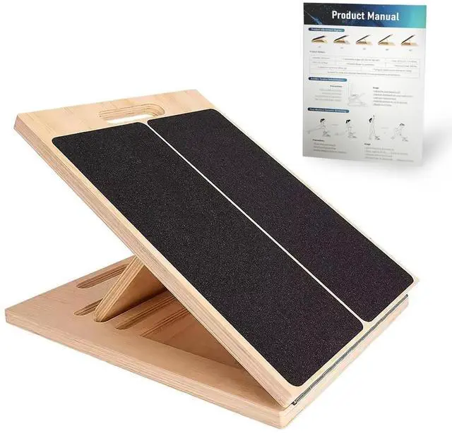 Main image of Adjustable 16.5"×12" Wooden Slant Board 5-Angle Foldable Calf Stretcher & Squat Wedge for Home-Gym, Portable Incline Board for Physical Therapy Rehab Pilates, Ankle Knee Heel Feet Leg, 350 lb Rated