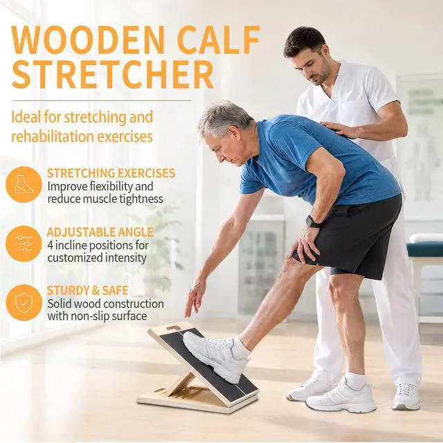 Alt view image 6 of 7 - Adjustable 16.5"×12" Wooden Slant Board 5-Angle Foldable Calf Stretcher & Squat Wedge for Home-Gym, Portable Incline Board for Physical Therapy Rehab Pilates, Ankle Knee Heel Feet Leg, 350 lb Rated