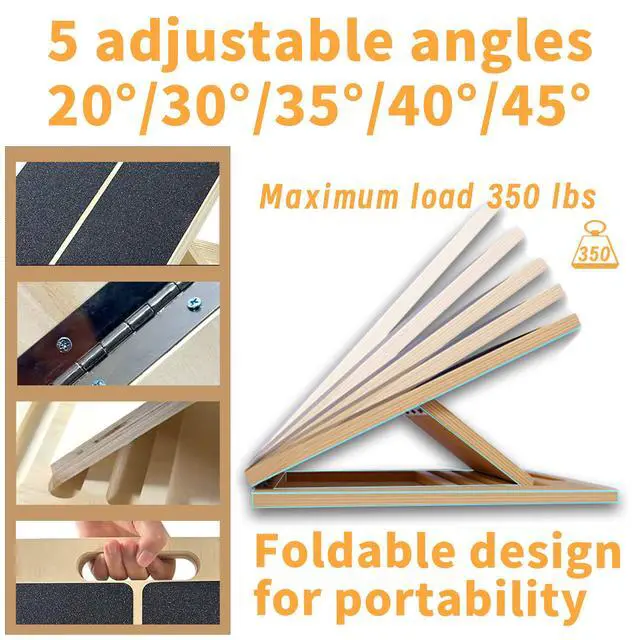 Alt view image 7 of 7 - Adjustable 16.5"×12" Wooden Slant Board 5-Angle Foldable Calf Stretcher & Squat Wedge for Home-Gym, Portable Incline Board for Physical Therapy Rehab Pilates, Ankle Knee Heel Feet Leg, 350 lb Rated