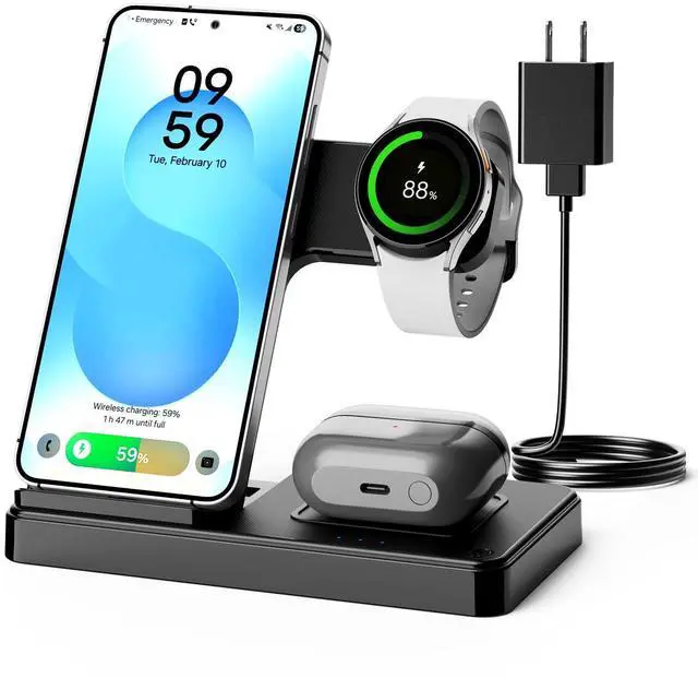 Main image of Wireless Charger for Samsung, 3-in-1 Foldable Charging Station for Samsung S26/S25/S24/S23/S22/S21, Note 20/10, Z Fold 6/5, Galaxy Buds 4/3/2 Pro and Galaxy Watch-Android Travel Charging Stand