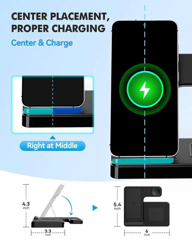 Alt view image 4 of 7 - Wireless Charger for Samsung, 3-in-1 Foldable Charging Station for Samsung S26/S25/S24/S23/S22/S21, Note 20/10, Z Fold 6/5, Galaxy Buds 4/3/2 Pro and Galaxy Watch-Android Travel Charging Stand