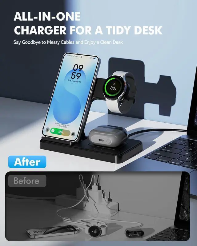 Alt view image 6 of 7 - Wireless Charger for Samsung, 3-in-1 Foldable Charging Station for Samsung S26/S25/S24/S23/S22/S21, Note 20/10, Z Fold 6/5, Galaxy Buds 4/3/2 Pro and Galaxy Watch-Android Travel Charging Stand