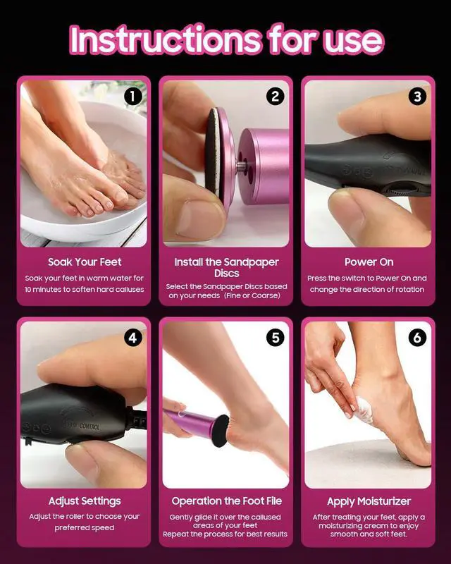 Alt view image 7 of 7 - FSA&HSA Electric Foot Callus Remover - Callus Remover for Feet,Professional Pedicure Tool for Dead Skin,Electric Foot File with 60 Pcs Sandpaper Discs - Pink