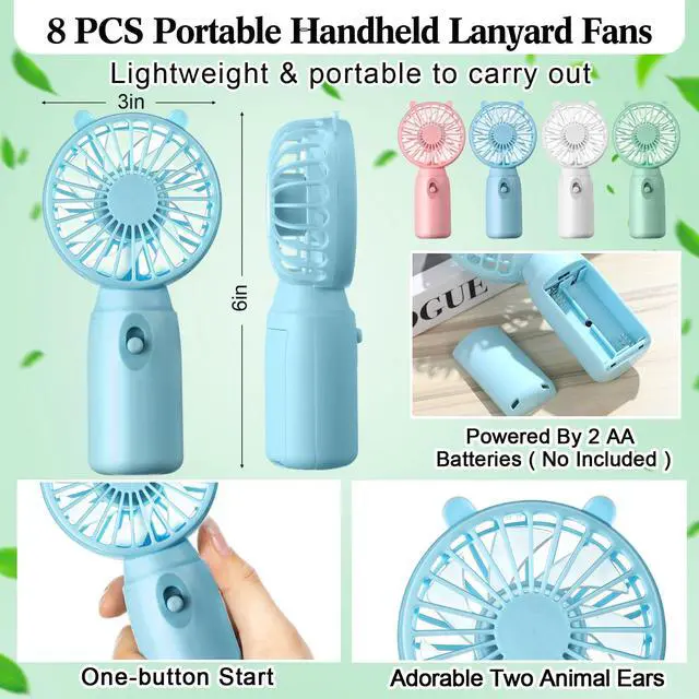 Alt view image 2 of 7 - 8 Pcs Mini Portable Fans Bulk Handheld Battery Operated Fan with Lanyard for Makeup Eyelash, Cooling Lightweight Pocket Personal Fans for Indoor Outdoor Travel Use (Pink Blue White Green)