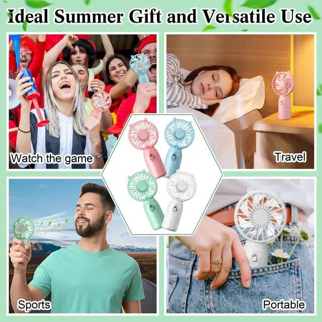 Alt view image 6 of 7 - 8 Pcs Mini Portable Fans Bulk Handheld Battery Operated Fan with Lanyard for Makeup Eyelash, Cooling Lightweight Pocket Personal Fans for Indoor Outdoor Travel Use (Pink Blue White Green)